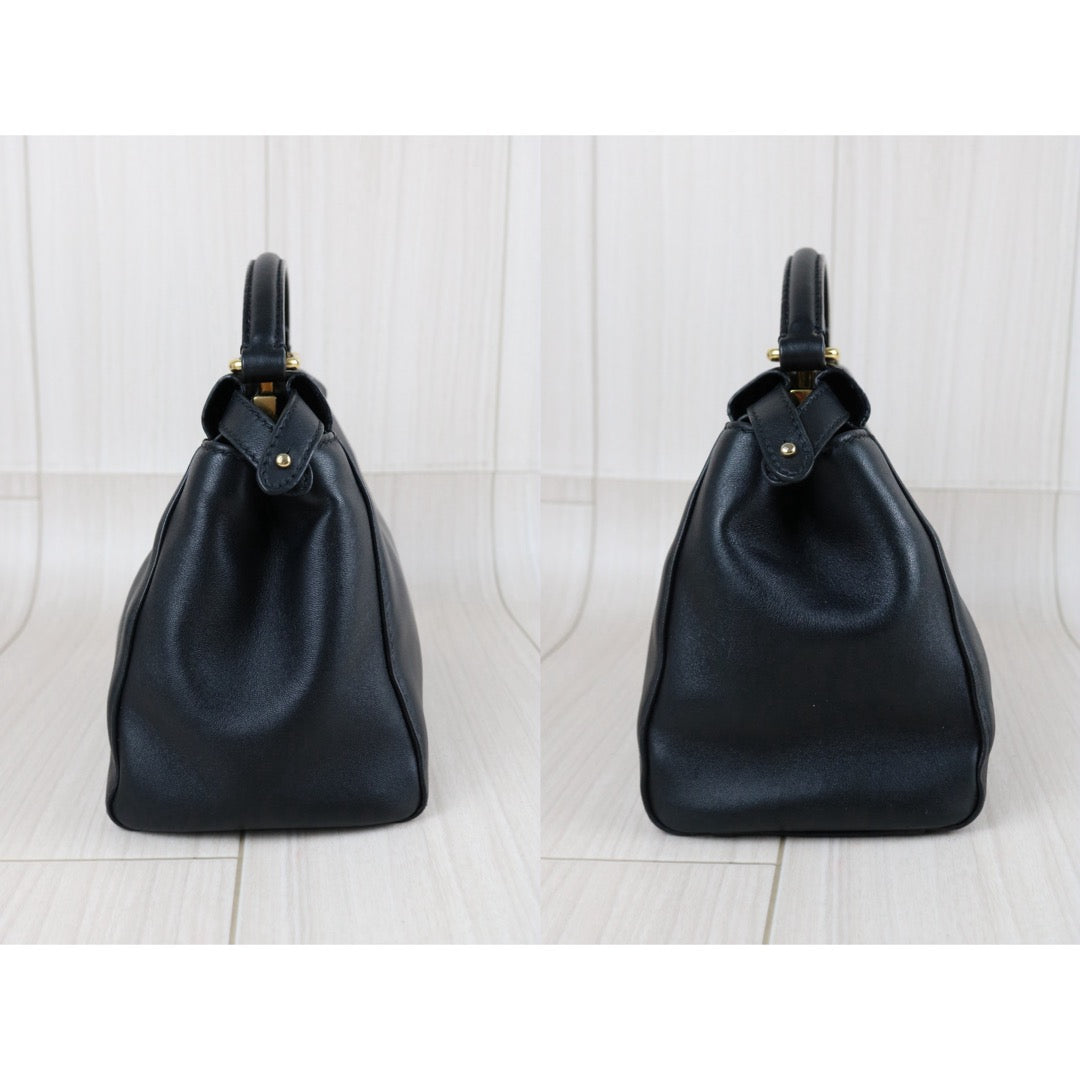 Include Entrupy Certificate of Authenticity｜Good ( Rank AB) ｜ FENDI Calf Leather Peekapoo iconic mini Handbag With Shoulder Bag Black｜S26062902
