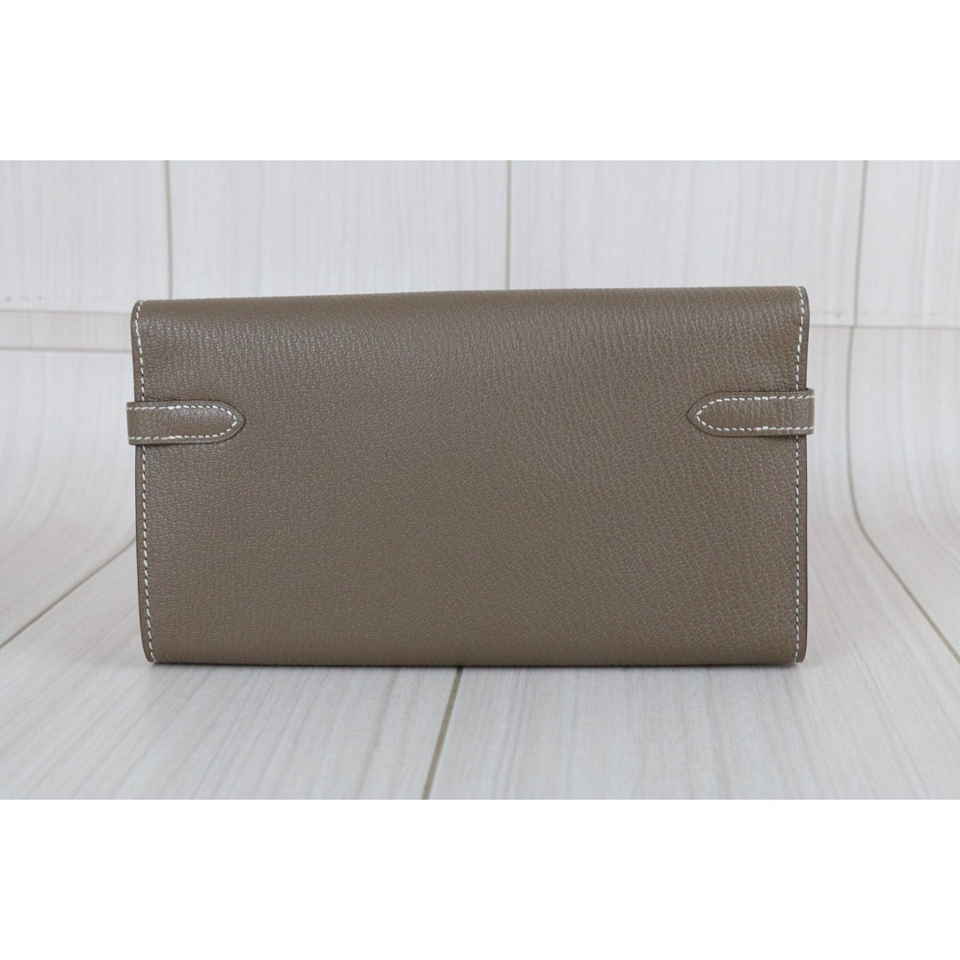 Include Entrupy Certificate of Authenticity｜Excellent（Rank SA)｜ HERMES Goatskin Kelly Long Wallet Etoupe □Q Stamp Made In 2013Year｜Z26100803