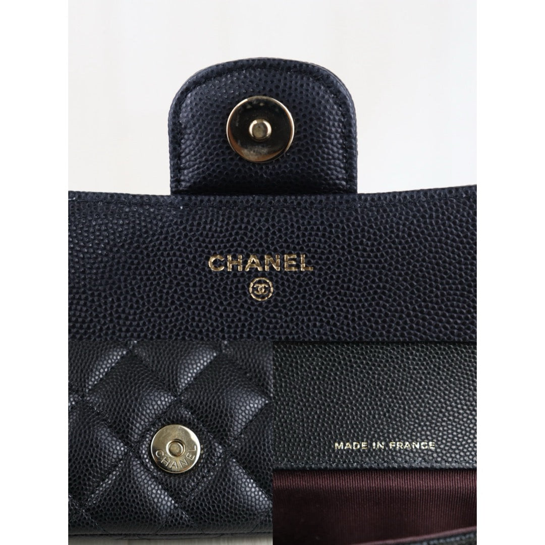 Include Entrupy Certificate of Authenticity｜Very Good ( Rank A)｜ CHANEL Caviar Skin Matrasse Chain Sunglasses Case Bag Black Made In 2020-2021Year  ｜S26052508
