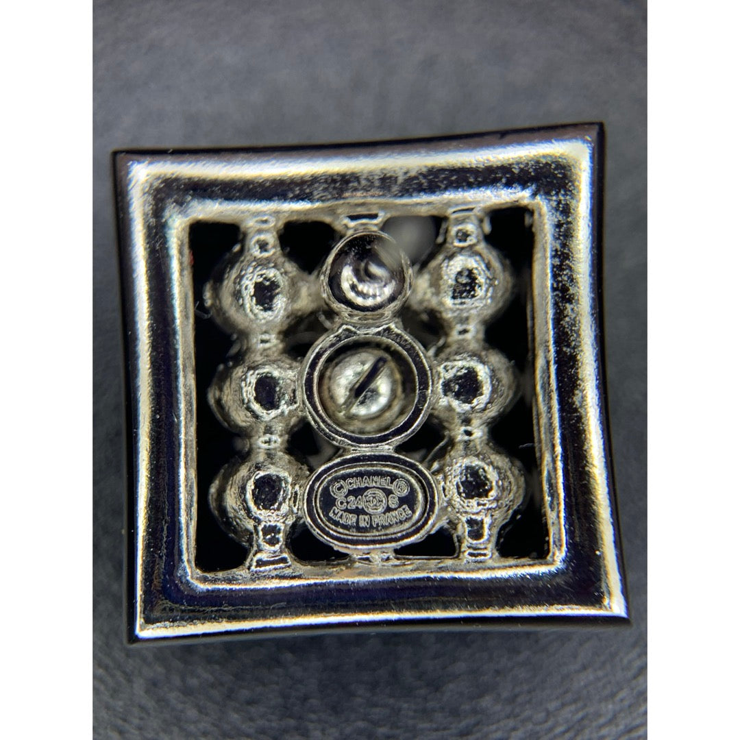 Excellent（Rank SA）｜ CHANEL C24S Coco Mark Pearl Rhinestone Square Earrings Made In 2024Year｜S26031025