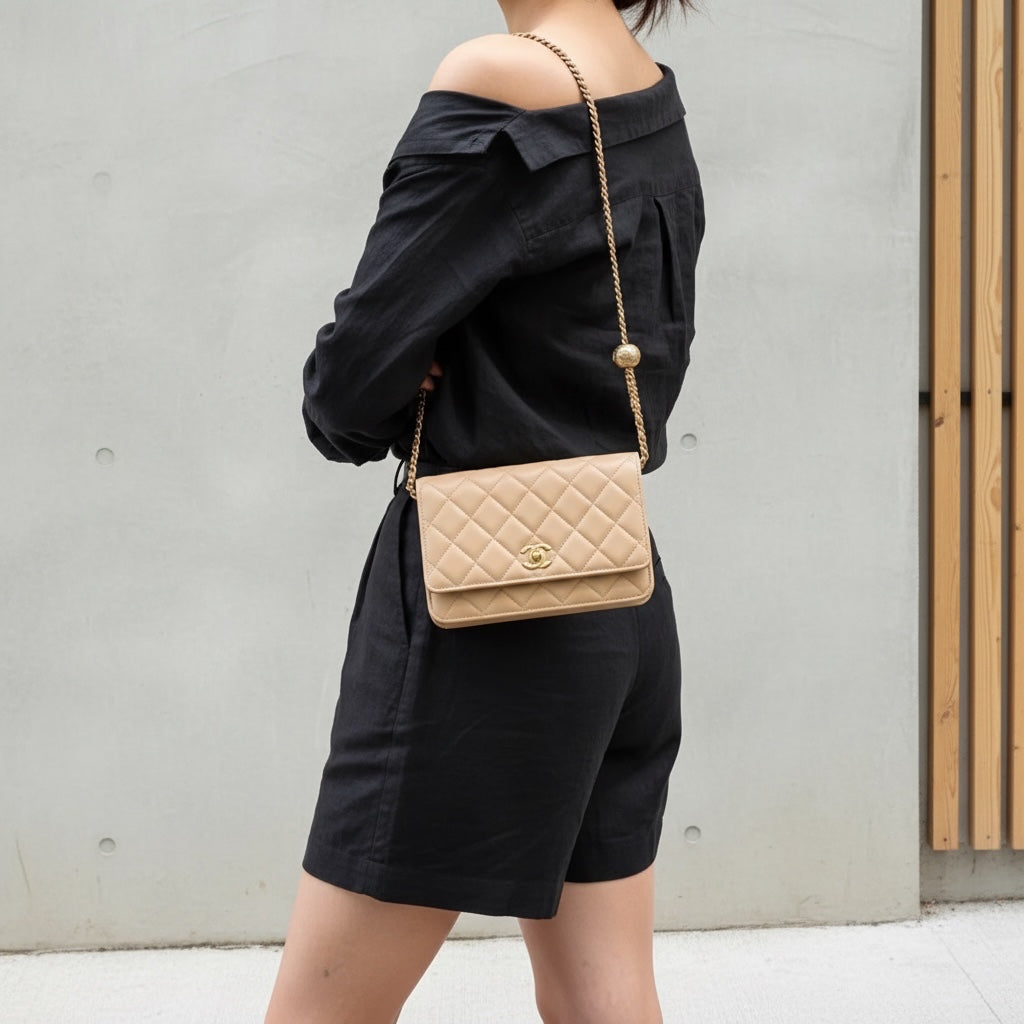 Include Entrupy Certificate of Authenticity｜Very Good ( Rank A)｜CHANEL Calfskin WOC Chain Bag Beige IC Chips Model｜S26060109