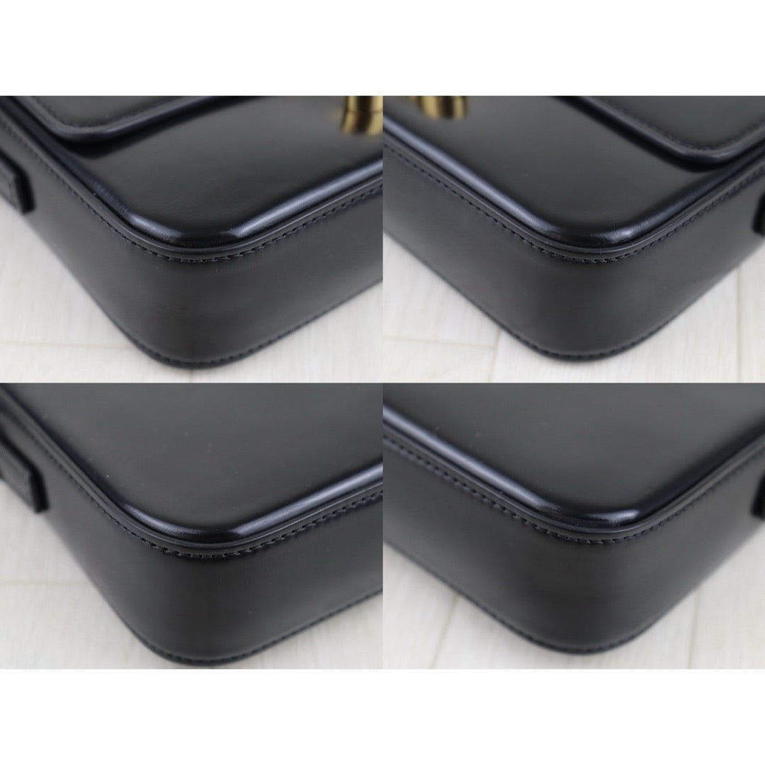 Very Good ( Rank A)｜CELINE Calf Leather Triomphe Black Shoulder Bag Golden Hardware｜S25103010