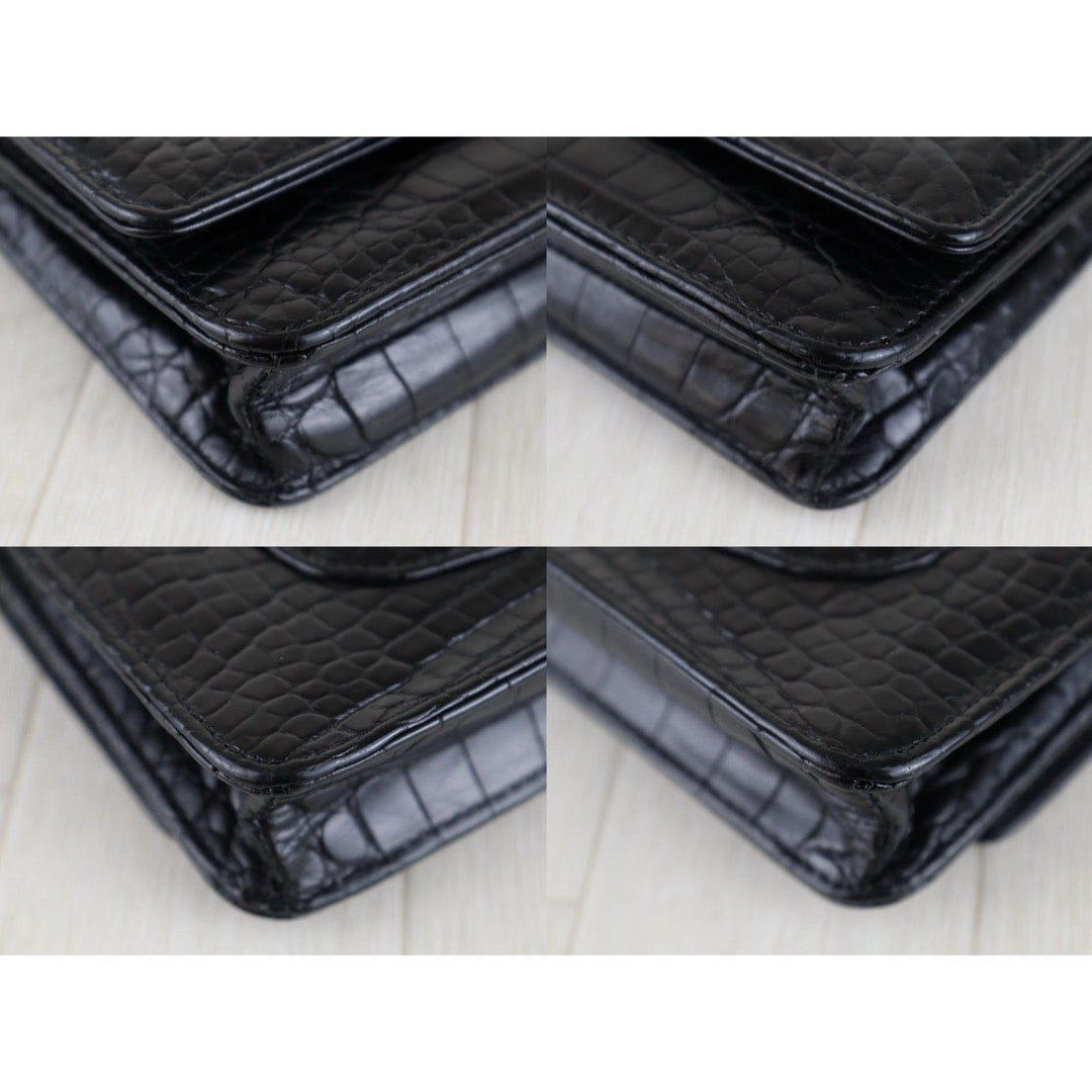 Include Entrupy Certificate of Authenticity｜Very Good ( Rank A)｜CHANEL Crocodile Skin WOC Chain Bag Black Made In 2014Year｜S26030816