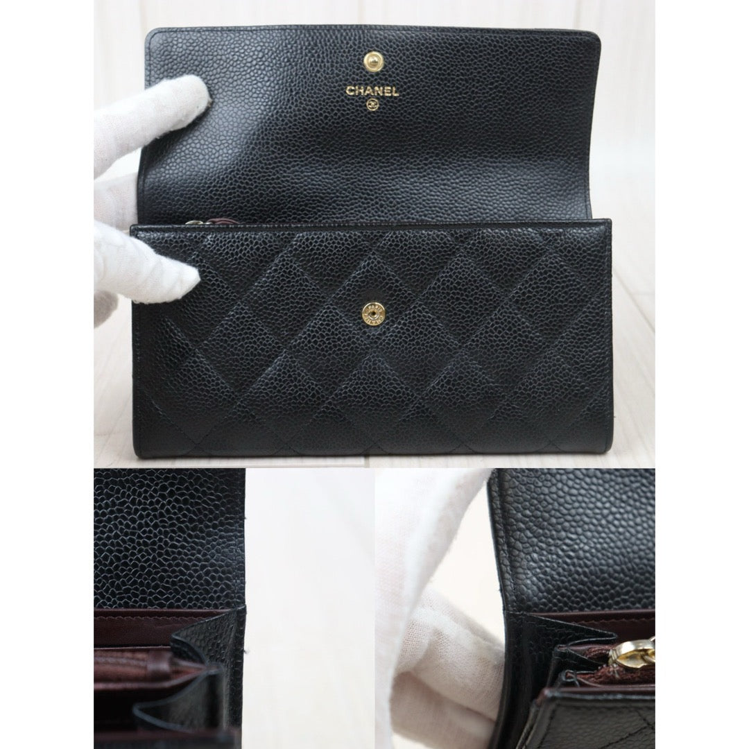 Rank AB ｜CHANEL Caviar Skin Black Long Wallet Made In 2015-2016 Year｜V240100405