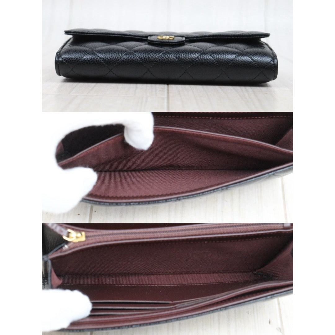 Very Good ( Rank A) ｜Chanel Caviar Skin Black  Wallet Made In 2016-2017 Year ｜V25102105