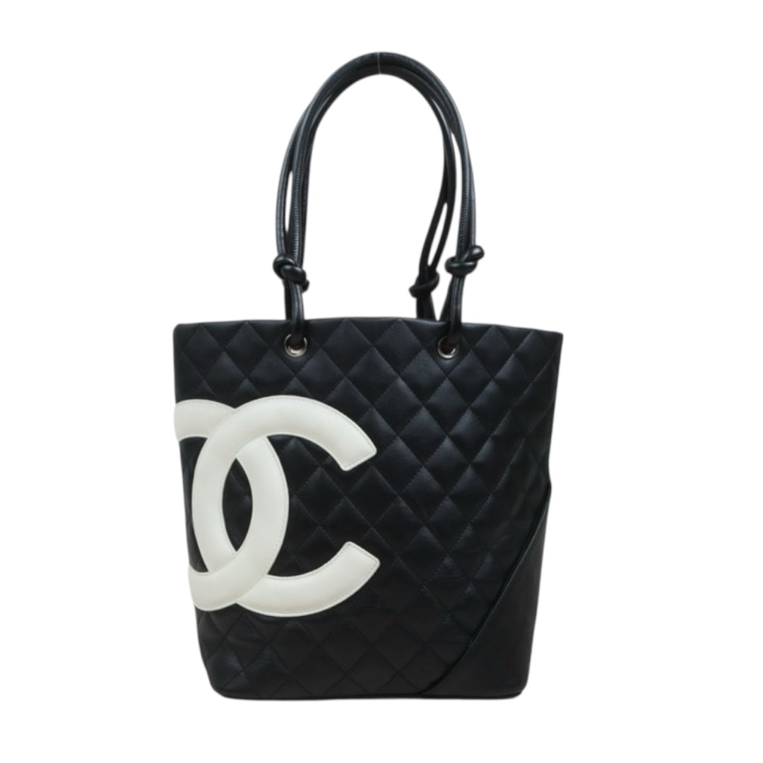 Very Good ( Rank A)｜ CHANEL Cambon Line Calf Leather So Black Tote Bag MM Made In 2004-2005Year｜25100722