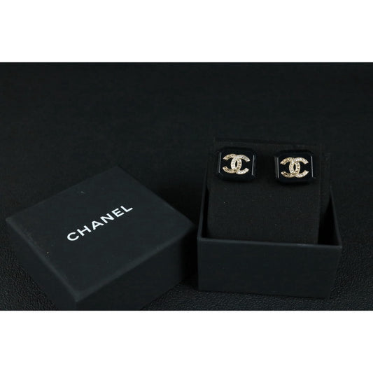 Include Authentic Detective Certificate of Authenticity｜Very Good ( Rank A) ｜CHANEL B23A COCO Mark  Black Acrylic Rhinestone Earrings Made In 2023Year｜S26050716