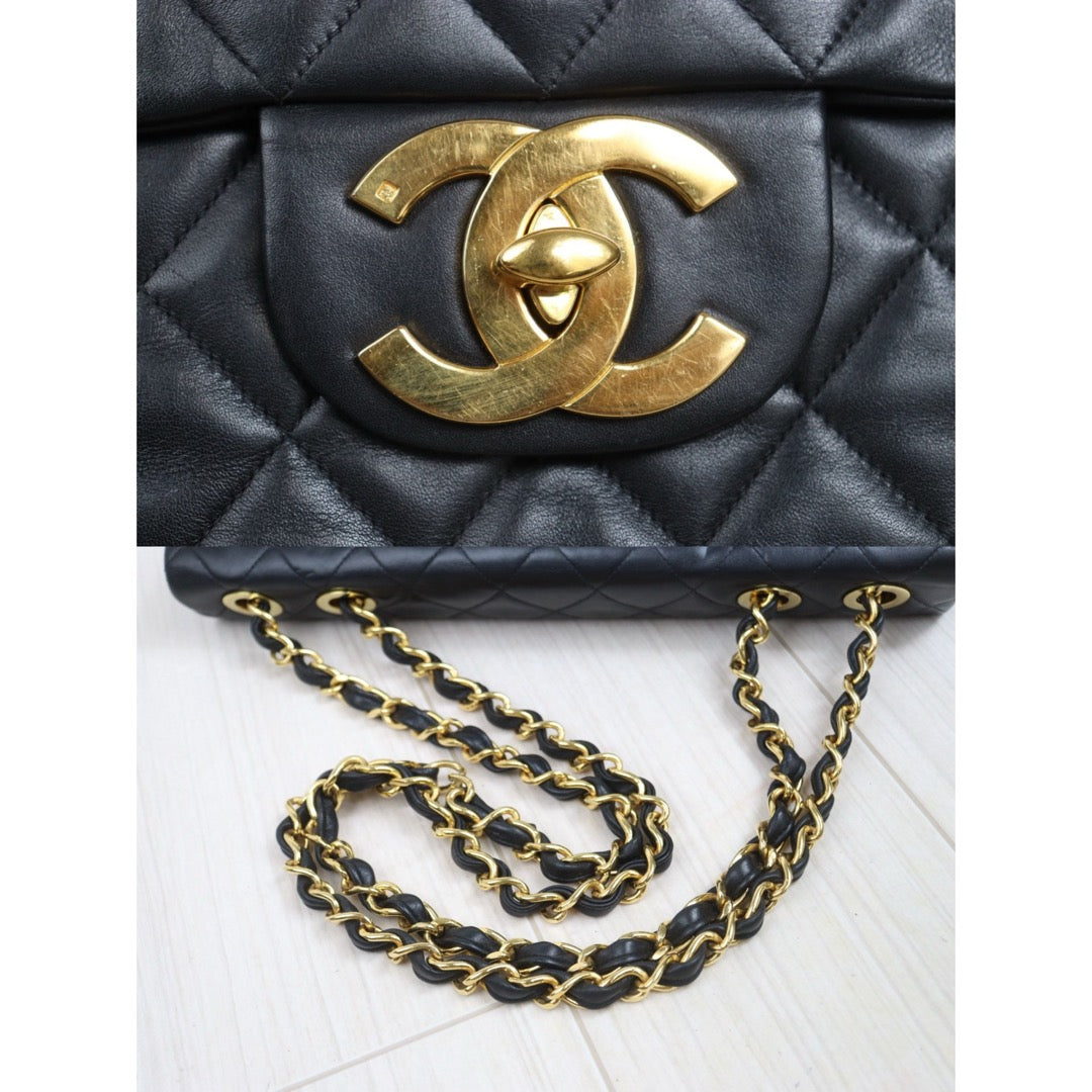 Include Entrupy Certificate of Authenticity｜Good ( Rank AB)｜ CHANEL Lamb Skin Matrasse Chain Single Flap34 Shoulder Bag Black Made in 1991-1994Year｜26091403