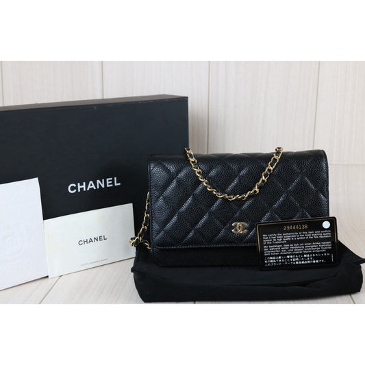Include Entrupy Certificate of Authenticity｜Excellent（Rank SA）｜Full Set CHANEL Caviar Skin WOC 19 Chain Bag Black Made In 2020Year｜S26073001