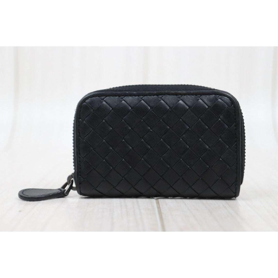 Good ( Rank AB)｜ Bottega Veneta Lamb Skin Braid Black Wallet Card Holder Coin Purse｜25090111