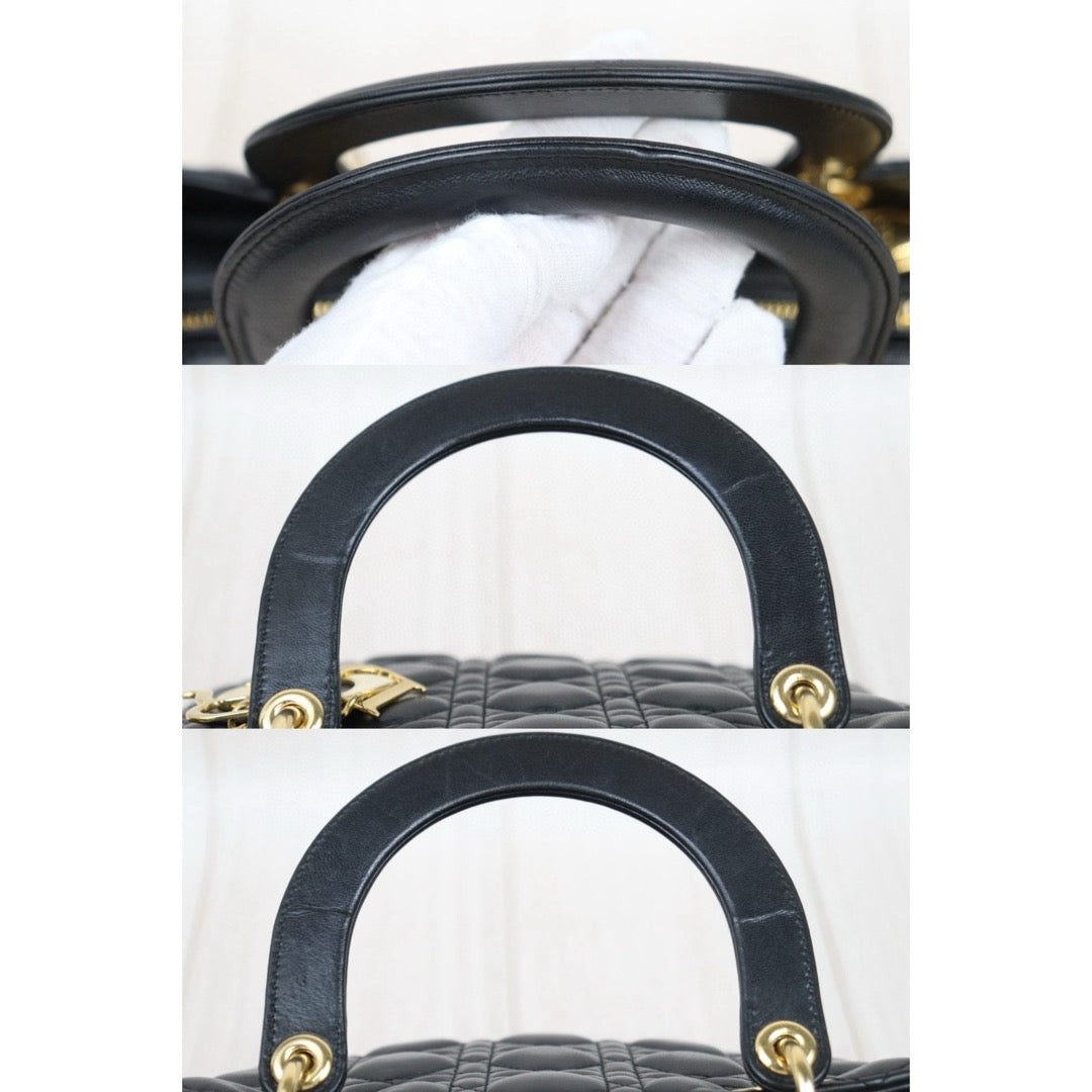 Good ( Rank AB)｜  Dior Lady Dior Lamb Skin 2WAY Shoulder Bag Handbag Black  ｜H25052503