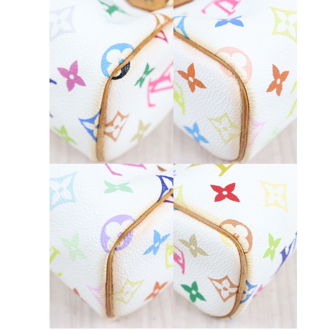 Rank AB ｜ LV Multi Monogram Mini Speedy White Handbag With Shoulderstrap｜23121914