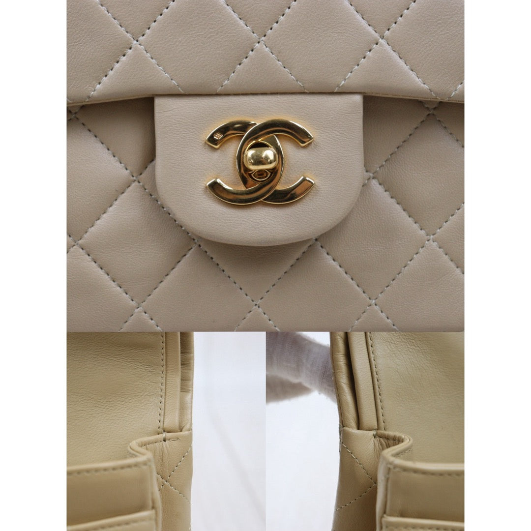 Good ( Rank AB)｜ CHANEL  Lamb Skin Beige Double Flap 23 Shoulder Bag Made in 1989-1991 Year ｜P24110109