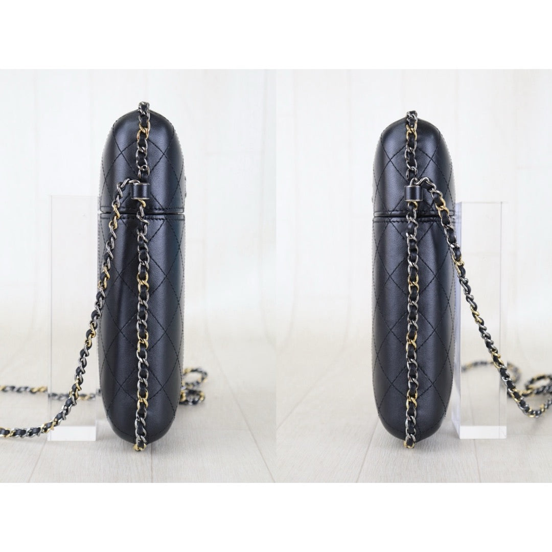 Include Entrupy Certificate of Authenticity｜Very Good（Rank A）｜CHANEL Calfskin Mixed Metal Hardeare Chain Phone Holder Shoulder Bag Black Made in 2016-2017Year｜S26090741