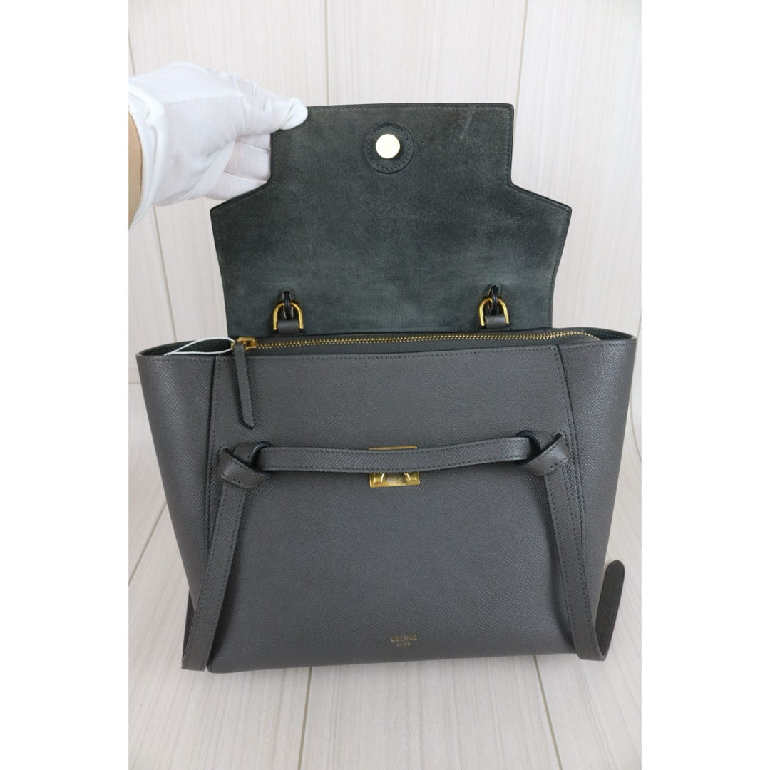 Very Good ( Rank A)｜CELINE Leather Calf Belt Micro Handbag Shoulder Bag Gray｜S25051304
