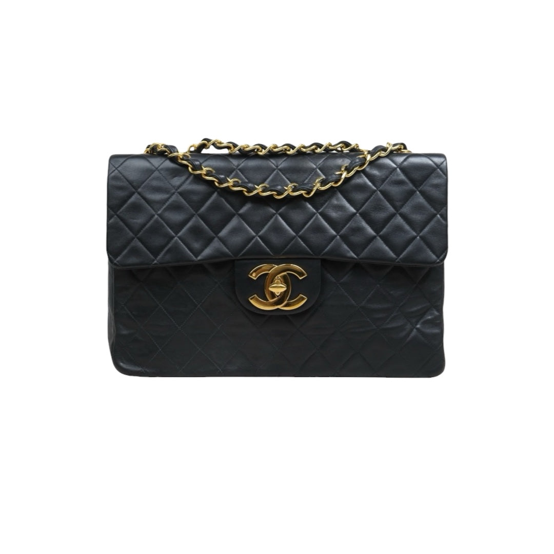 Include Entrupy Certificate of Authenticity｜Good ( Rank AB)｜ CHANEL Lamb Skin Matrasse Chain Single Flap34 Shoulder Bag Black Made in 1994-1996Year｜26060202