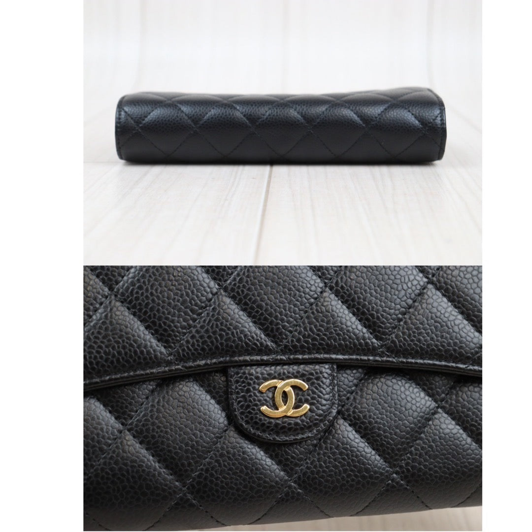 Rank A ｜CHANEL Caviar Skin Black Long Wallet Made In 2016-2017 Year｜S23121105