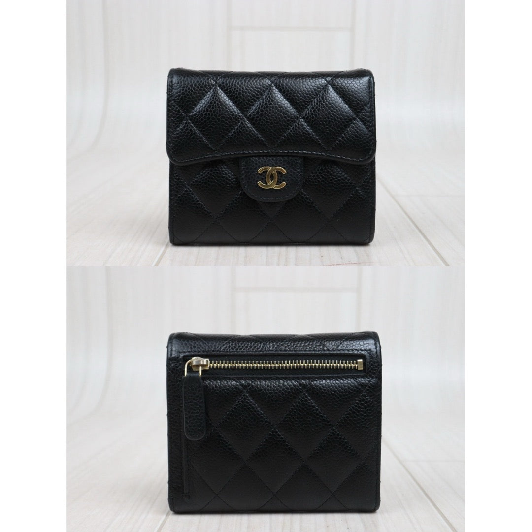 Very Good ( Rank A)｜Chanel Caviar Skin Black Wallet Made In 2021-2022 Year ｜25093006