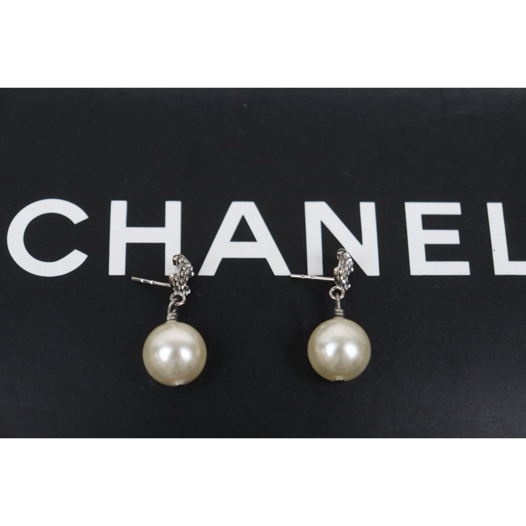Very Good ( Rank A) ｜ CHANEL B14V Coco Mark  Rhinestone Pearl Earrings Made In 2014Year ｜V25122601