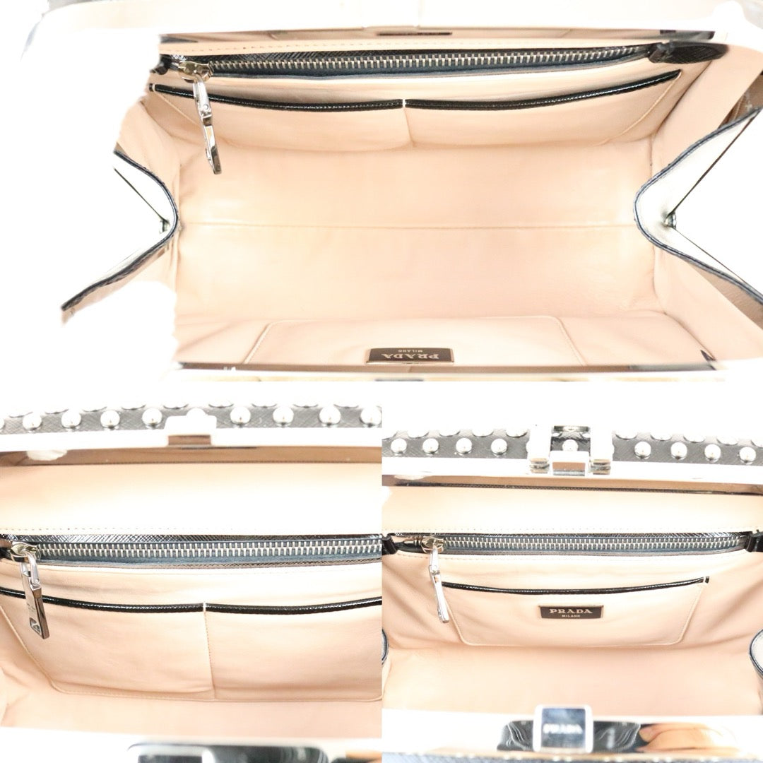 Good ( Rank AB)｜Prada Saffiano Lux Leather Rhinestone HandBag Black｜X25040304