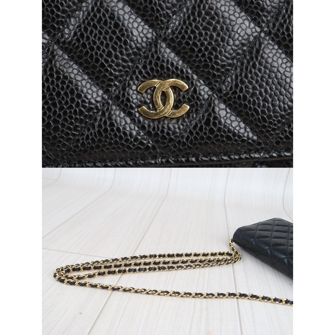 Rank SA Full Set｜ CHANEL Matelasse Caviar Skin Chain Wallet Black Gold Hardware ｜23080312