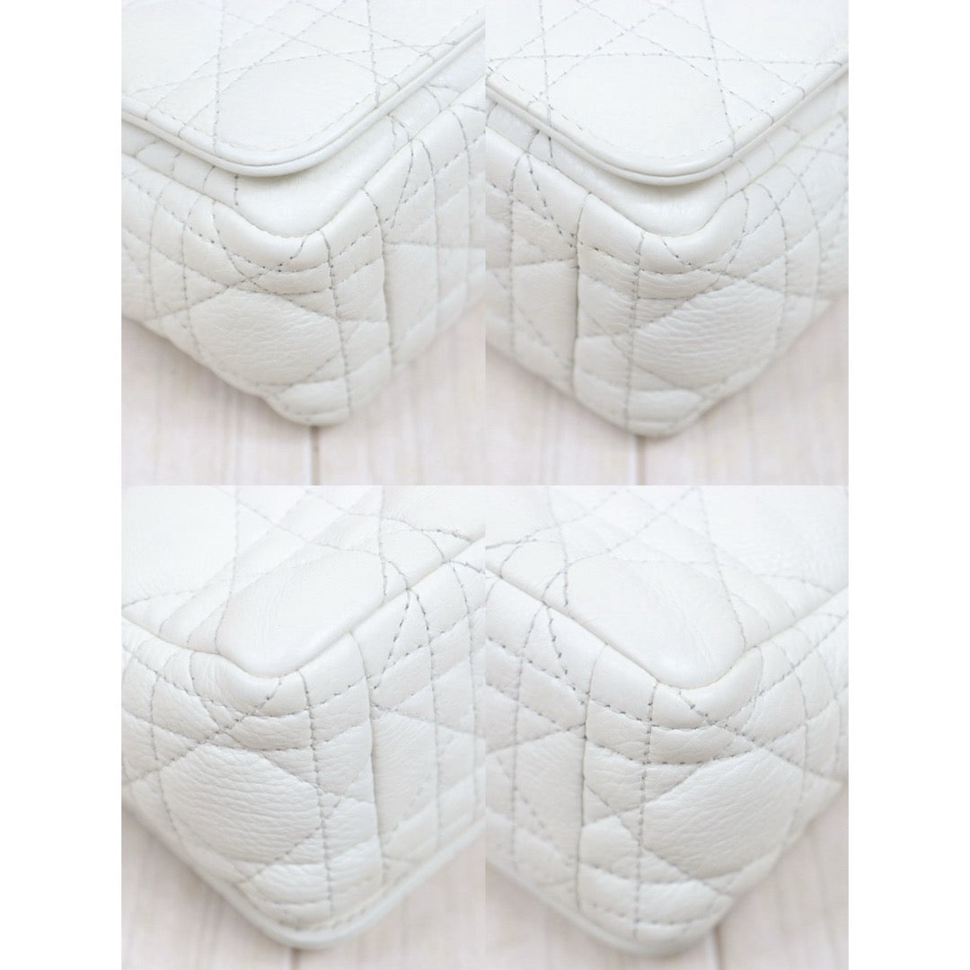 Include Entrupy Certificate of Authenticity｜Good ( Rank AB) ｜Dior Caro Calf Leather Chain Shoulder Bag PM White  ｜W26052201