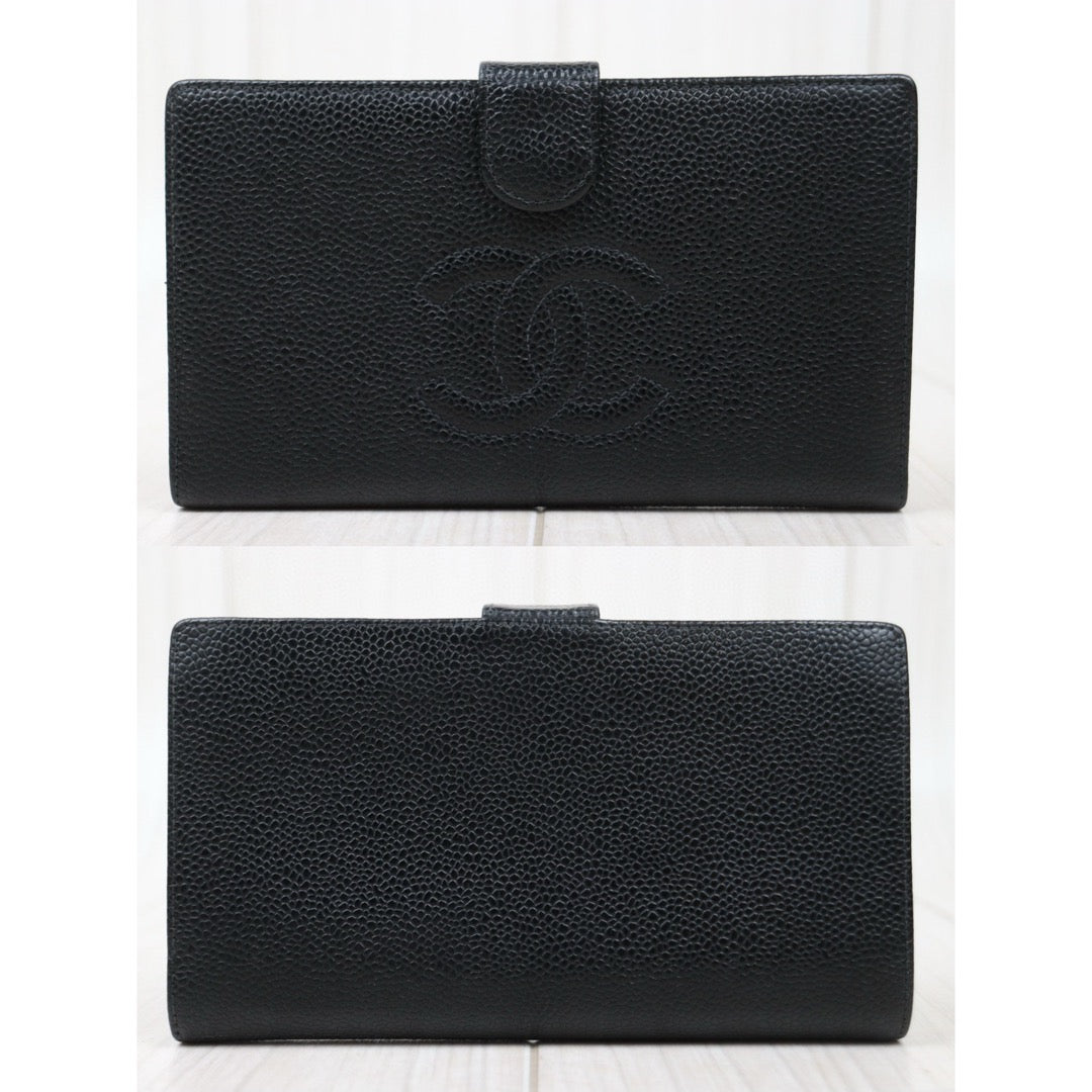 Good ( Rank AB)｜CHANEL Caviar Skin Black Long Wallet Made In 2000-2002 Year｜VT25030129