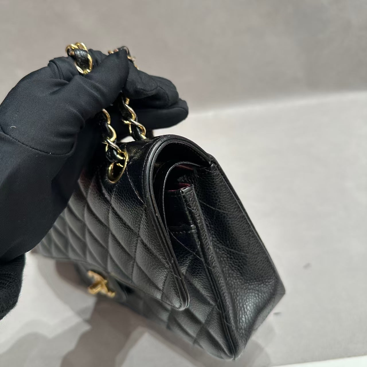 Very Good ( Rank A)｜CHANEL caviar Skin Matrasse Double Flap 23 Shoulder Bag Black