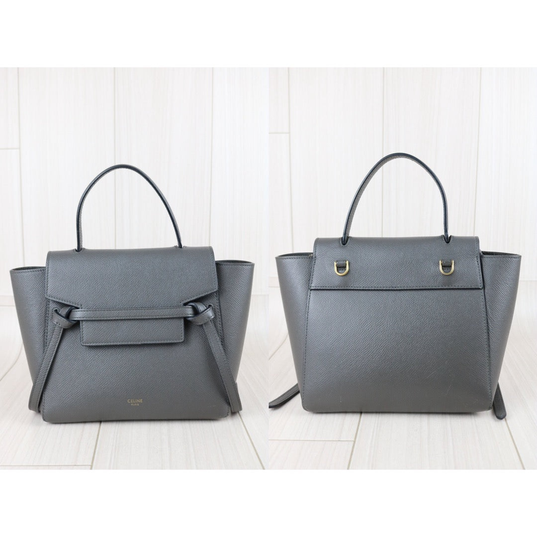 Include Entrupy Certificate of Authenticity｜Good ( Rank AB)｜CELINE Calf Leather  Belt Nano Handbag Shoulder Bag Gray｜S26041407