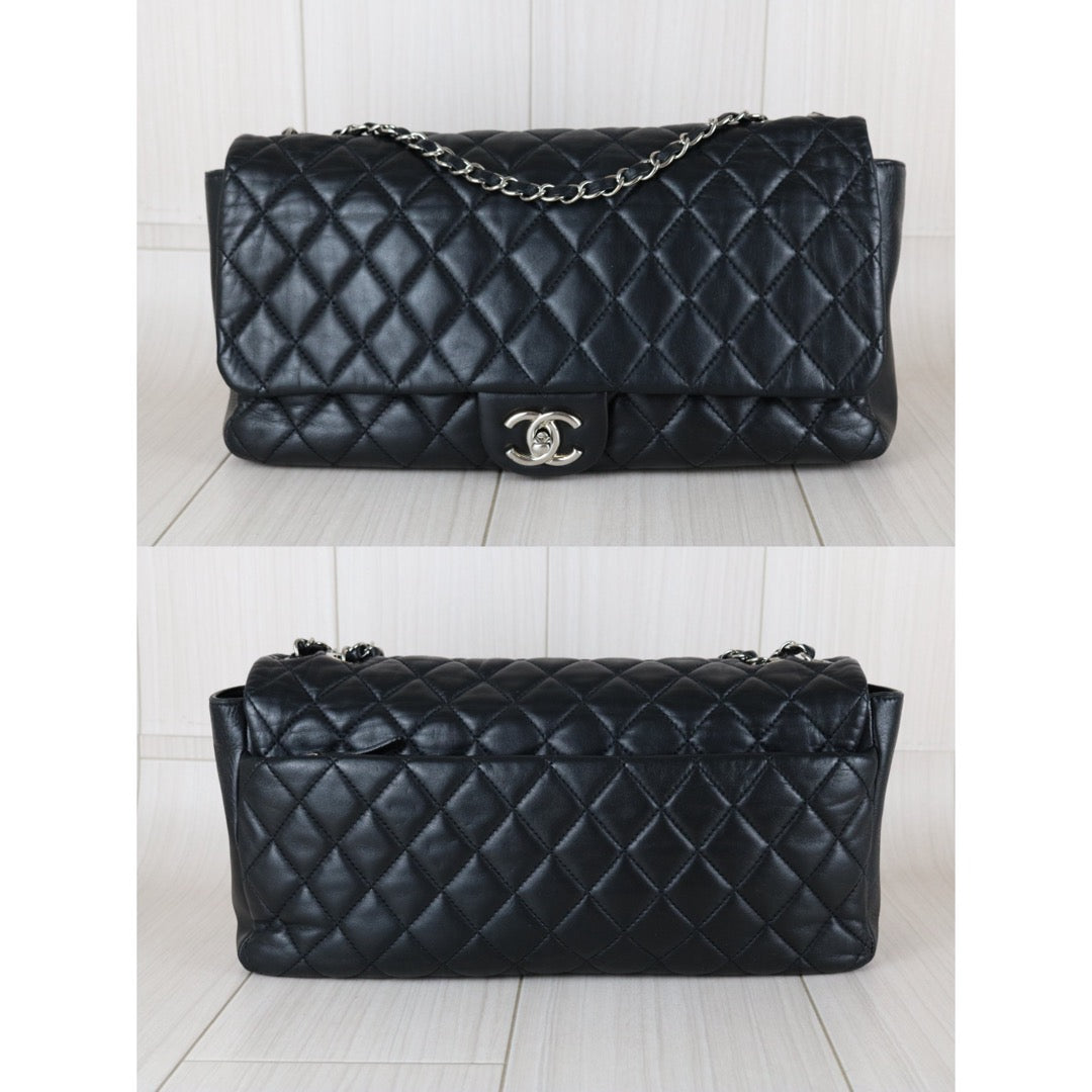 Include Entrupy Certificate of Authenticity｜Good ( Rank AB)｜ CHANEL Lamb Skin Matrasse Chain Single Flap Maxi Shoulder Bag Black Made in 2009-2010Year｜S26011603
