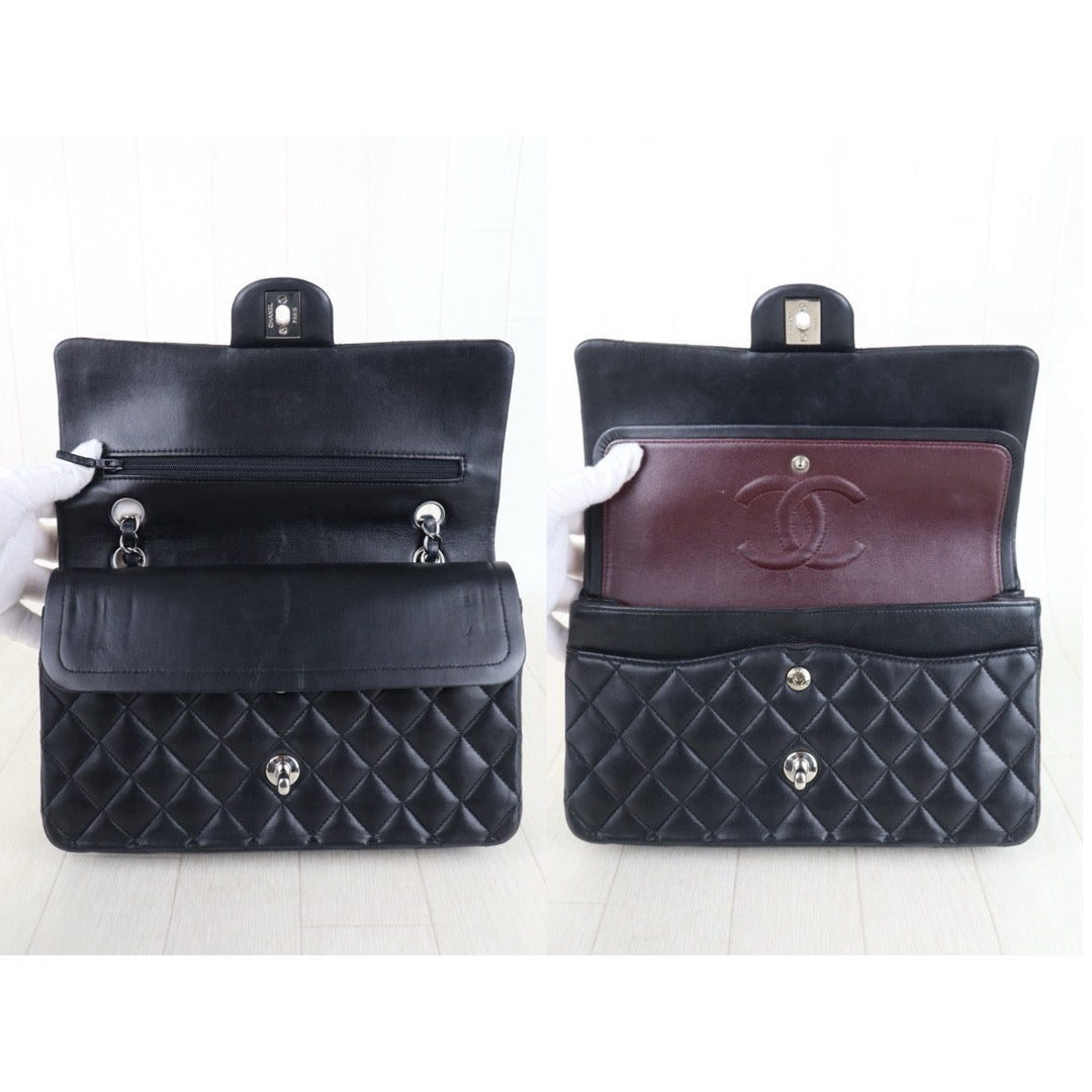 Include Entrupy Certificate of Authenticity｜Good ( Rank AB)｜ CHANEL Lamb Skin Double Flap Shoulder Bag Black Made in 2014 Year｜S26051301