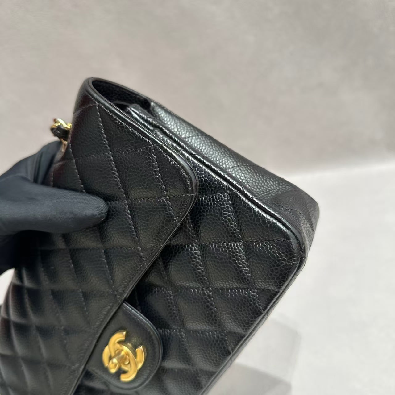 Very Good ( Rank A)｜CHANEL caviar Skin Matrasse Double Flap 23 Shoulder Bag Black