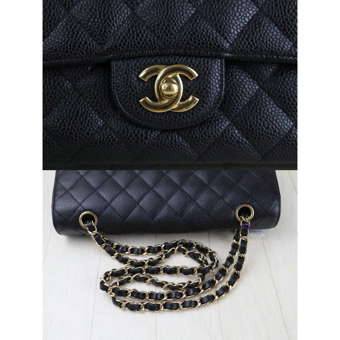 Include Entrupy Certificate of Authenticity｜Very Good ( Rank A)｜ CHANEL Caviar Skin Matrasse Chain Double Flap 25 Shoulder Bag Black Made In 2009-2010Year  ｜S26051514