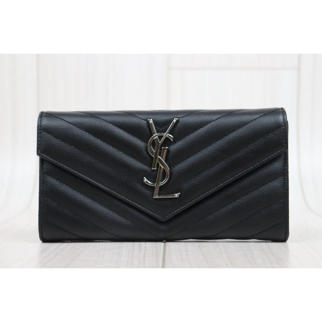 Very Good ( Rank A)｜  Saint Laurent YSL Caviar Skin Calf Leather Long Wallet Black｜25060602