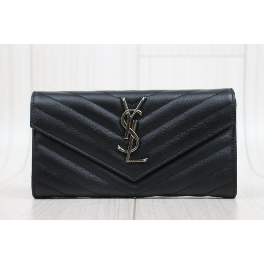 Very Good ( Rank A)｜  Saint Laurent YSL Caviar Skin Calf Leather Long Wallet Black｜25060602