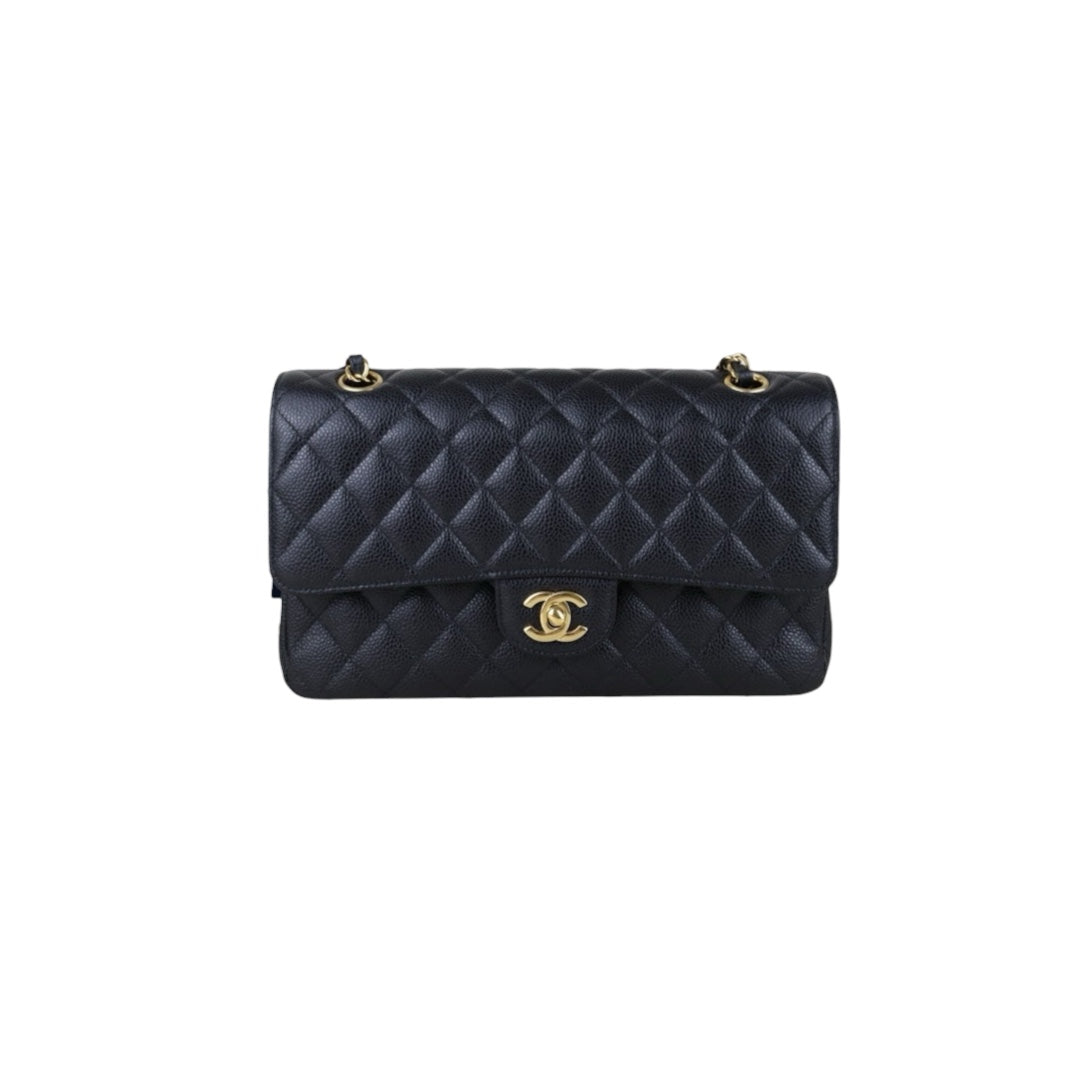 Include Entrupy Certificate of Authenticity｜Very Good ( Rank A)｜Full Set CHANEL Caviar Skin Matrasse Chain Double Flap 25 Shoulder Bag Black Made In 2017Year  ｜S26040301