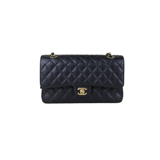 Include Entrupy Certificate of Authenticity｜Very Good ( Rank A)｜Full Set CHANEL Caviar Skin Matrasse Chain Double Flap 25 Shoulder Bag Black Made In 2017Year  ｜S26040301