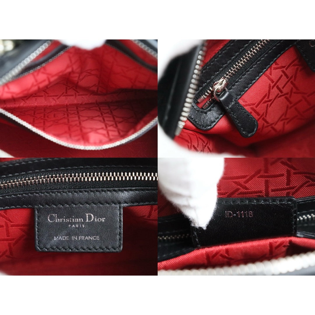 Very Good ( Rank A) ｜  Dior Lady Dior Lamb Skin 2WAY Handbag Shoulder Bag  Black  ｜S26012906
