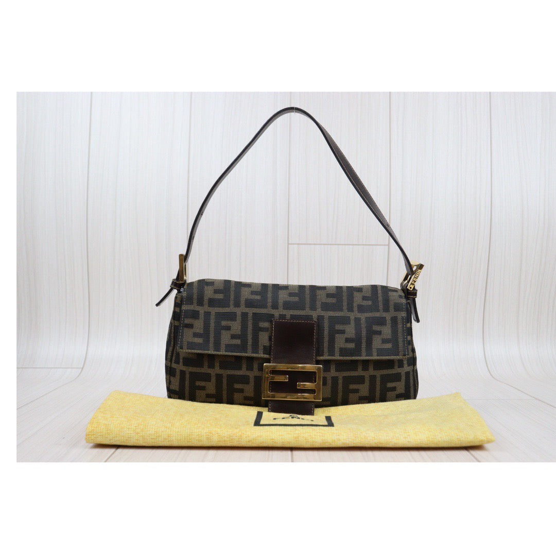 Rank A｜ FENDI Zucca Mamma Baguette Shoulder Bag Gold Hardware｜24030108
