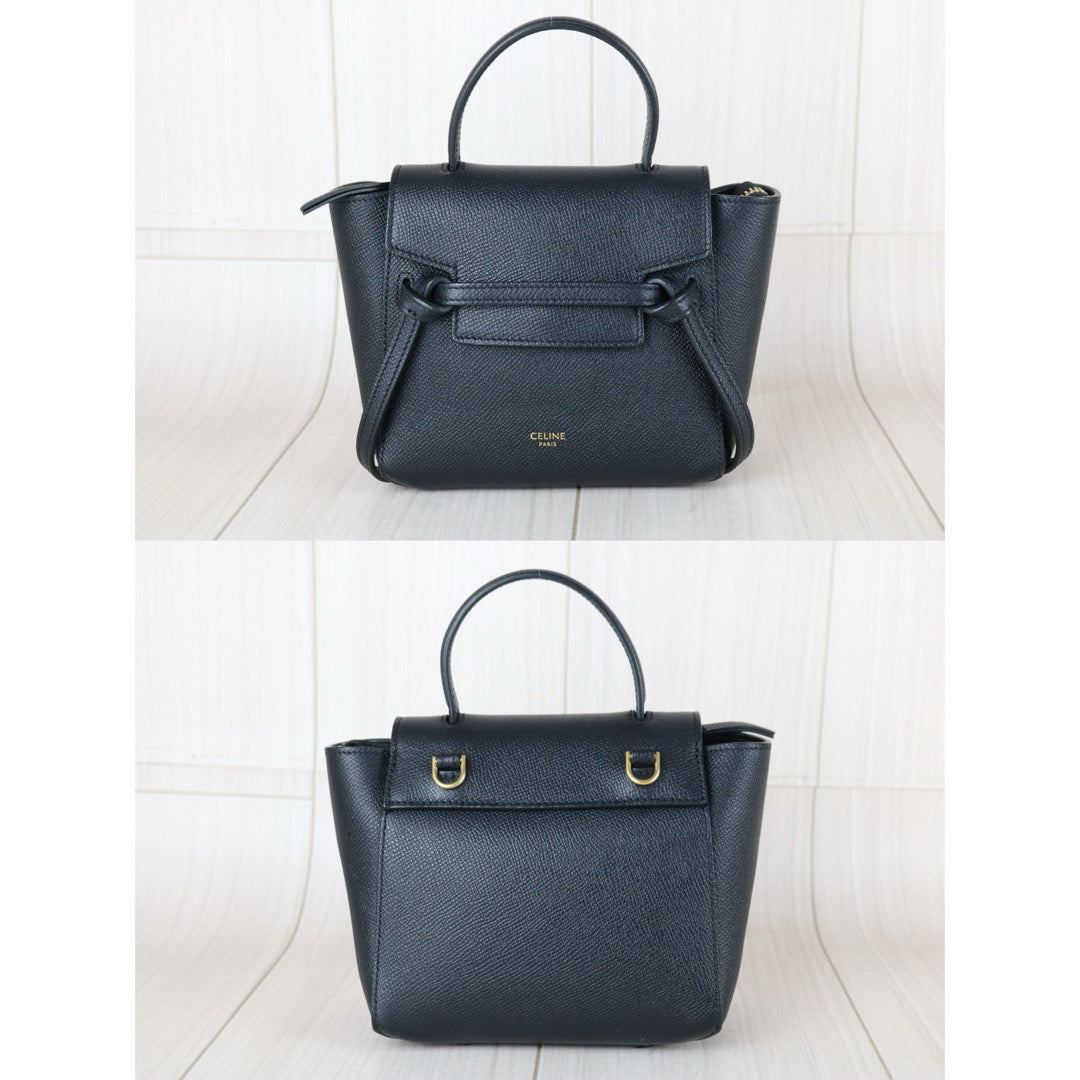 Good ( Rank AB)｜CELINE Calf Leather Belt Pico Handbag Shoulder Bag Black｜X25092807