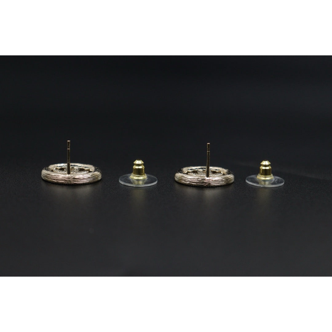 Include Authentic Detective Certificate of Authenticity｜Excellent（Rank SA）｜ CHANEL B23K Coco Mark Rhinestone Golden Relief Oval Earrings Made In 2023Year｜S26031018