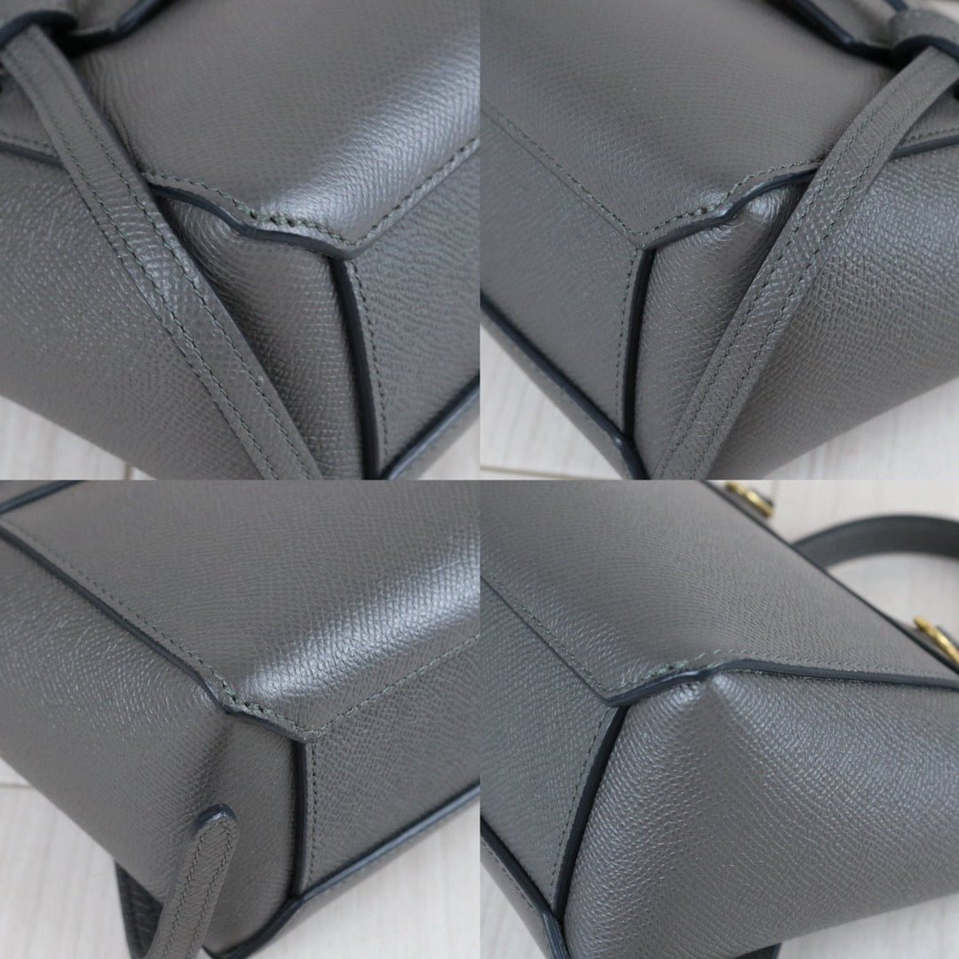 Include Entrupy Certificate of Authenticity｜Very Good ( Rank A)｜CELINE Calf Leather Belt Pico Handbag Shoulder Bag Etoupe Gray｜X26051807