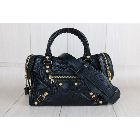 Good ( Rank AB)｜Balenciaga Lambskin Le City Mini Shoulder Bag Black｜S25122609