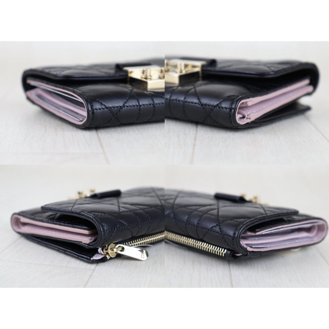 Excellent（Rank SA）｜ Dior Lady Dior Lamb Skin Black Wallet｜S26022618