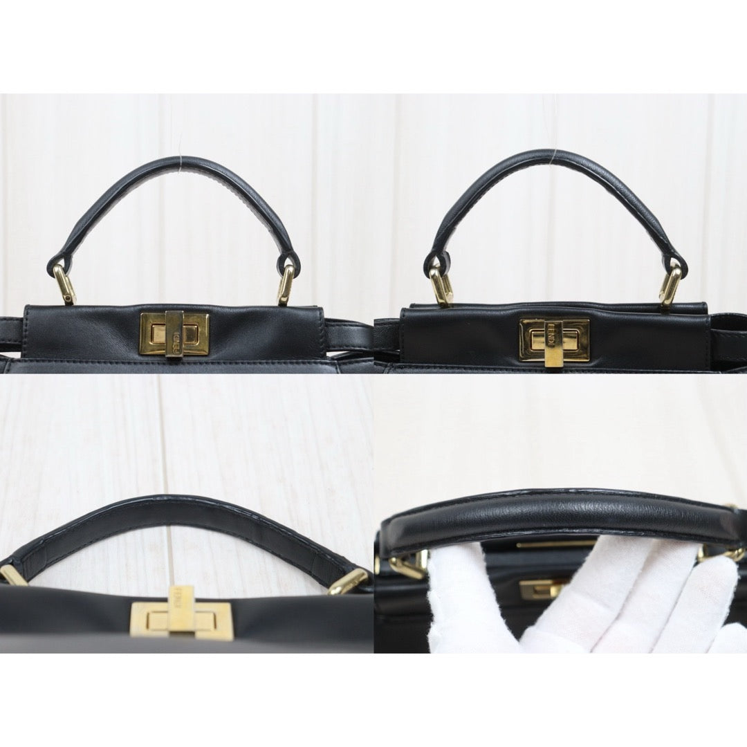 Good ( Rank AB)｜ FENDI Calf Leather Peekaboo iconic mini Handbag With Shoulder Bag Black｜S26030906