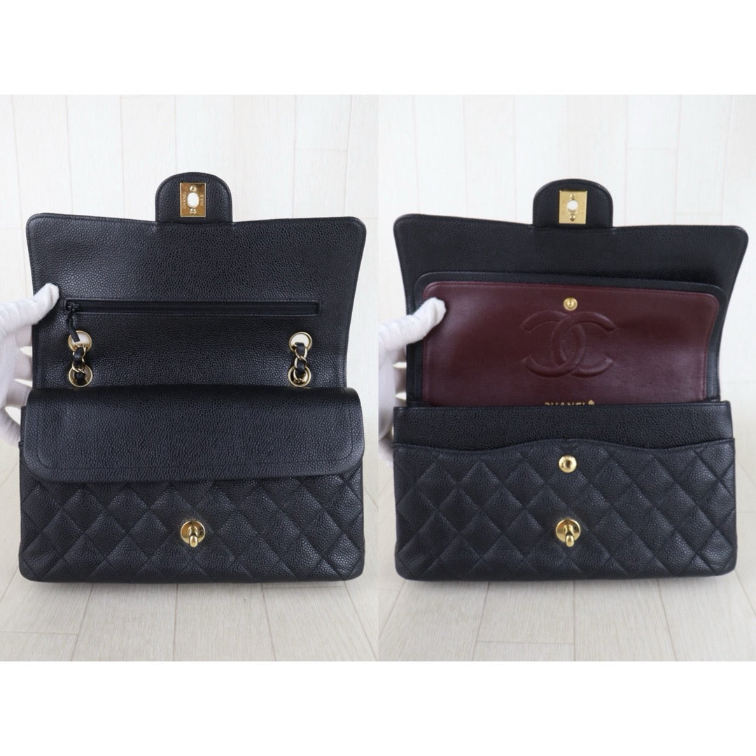 Include Entrupy Certificate of Authenticity｜Very Good ( Rank A)｜ CHANEL Caviar Skin Matrasse Chain Double Flap 25 Shoulder Bag Black Made In 2010-2011Year  ｜S26060202
