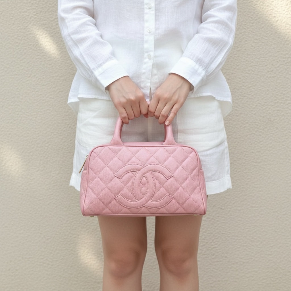 Include Entrupy Certificate of Authenticity｜Very Good ( Rank A)｜ CHANEL Caviar Skin  Calf Leather Bowling Hand Bag Pink Made In 2004～2005Year｜26052106