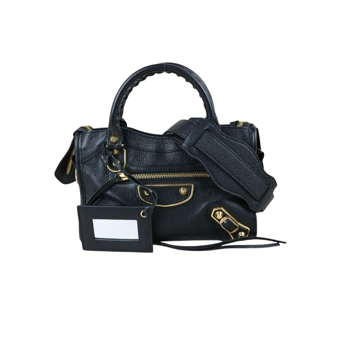 Include Entrupy Certificate of Authenticity｜Very Good ( Rank A)｜Balenciaga Goatskin  Edge Classic City  Black HandBag Shoulder Bag ｜S26041305
