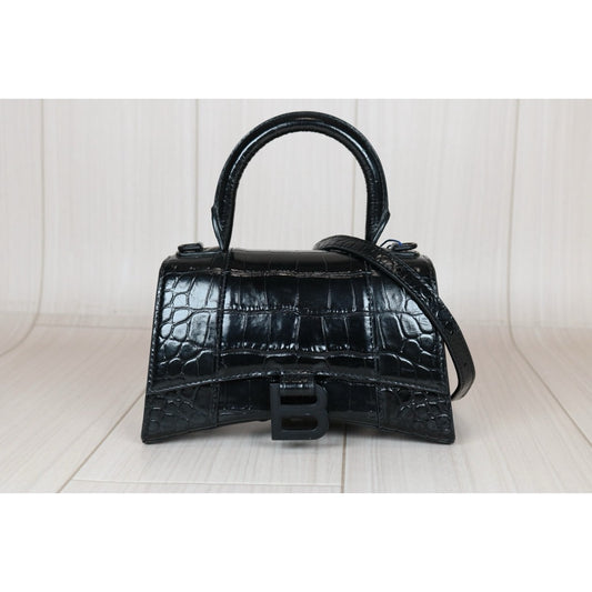 Rank A｜Balenciaga So Black Calfskin Croc Embossing Handbag With Shoulder Bag ｜S24073003