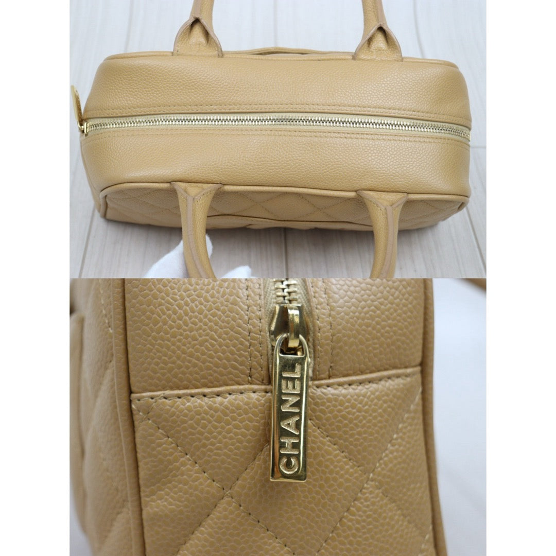 Good ( Rank AB)｜ CHANEL Caviar Skin  Calf Leather Bowling Hand Bag Beige Made In 2004～2005Year｜A25120609